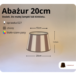 Abażur 20cm - abażur do kinkietu lub lampki nocnej - szaro-białe paski E27