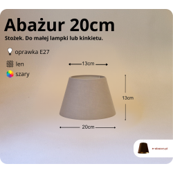 Abażur 20cm naturalny len - szary - abażur do kinkietu lub lampki nocnej E27