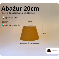 Abażur 20cm naturalny len - musztarda - abażur do kinkietu lub lampki nocnej E27