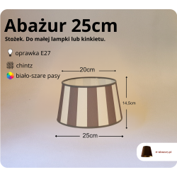 Abażur 25cm - abażur do kinkietu lub lampki nocnej - szaro-białe paski E27