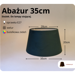 Abażur 35cm do lampy stojącej E27- welur- butelkowa zieleń