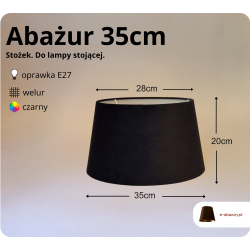 Abażur 35cm do lampy stojącej E27- welur- czarny